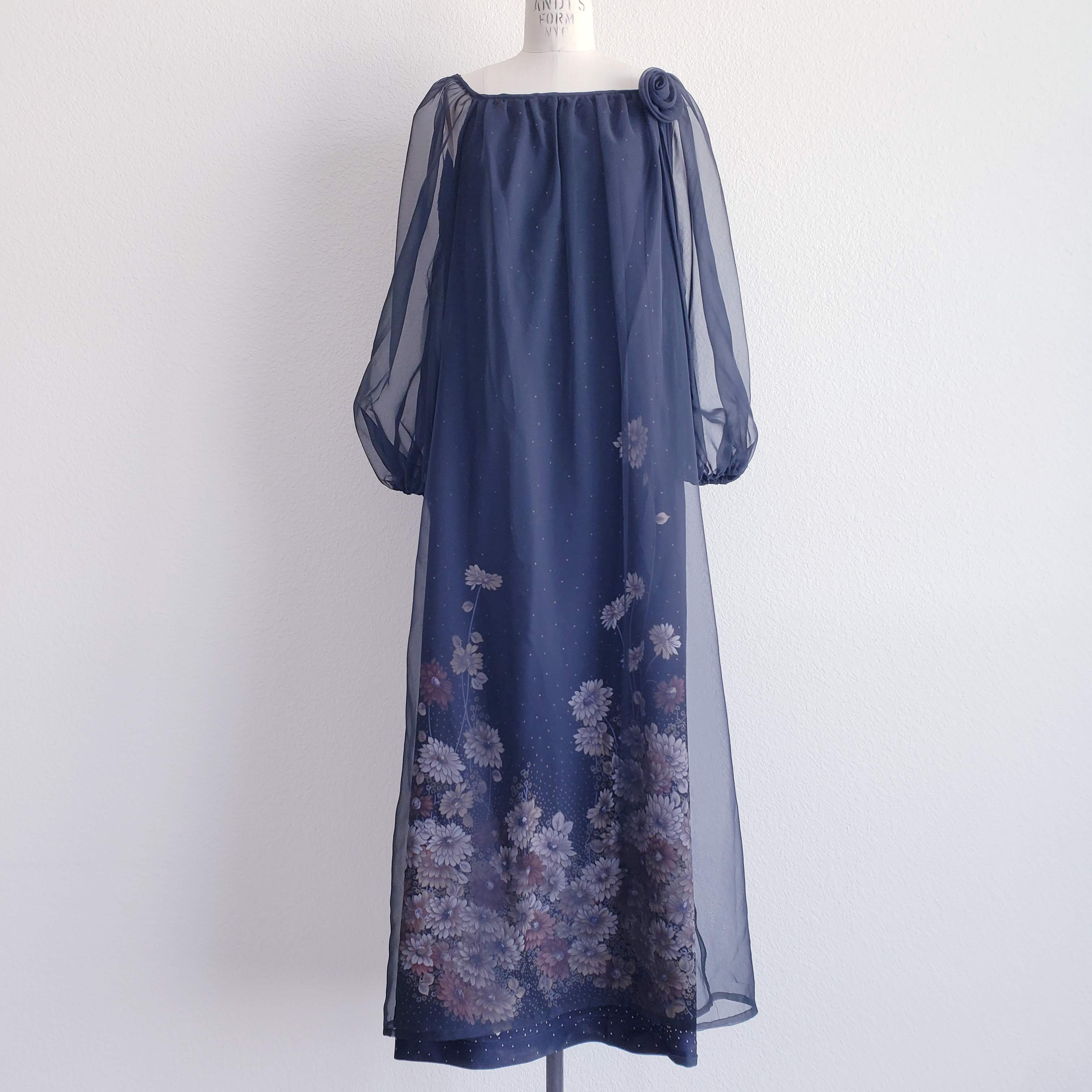 sachin and babi light blue dress Vintage 1970's Chiffon Maxi Dress, Dress Town Original