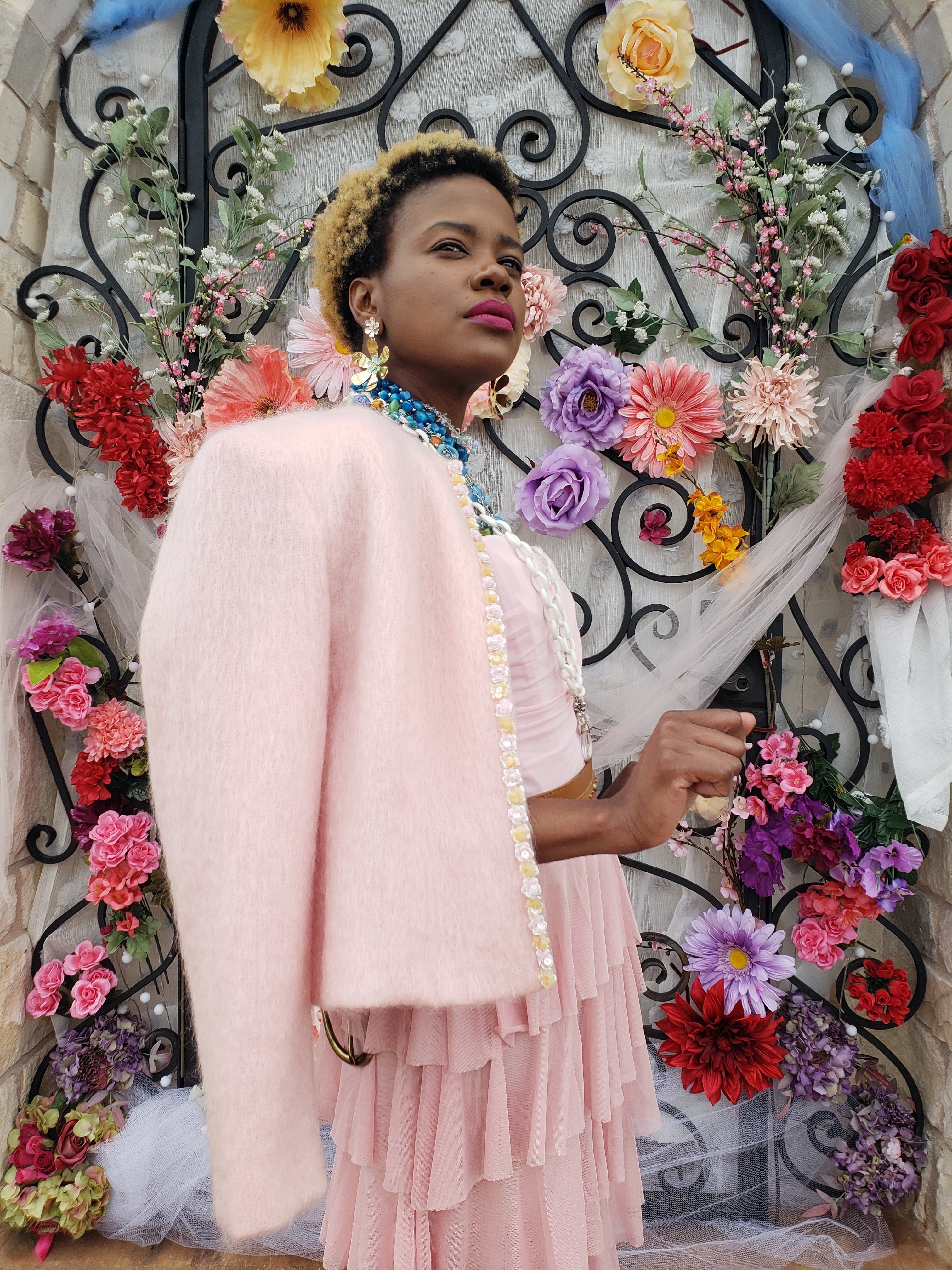 Vintage 80s/90s Pink Mohair Cardigan/Blazer with Sequins