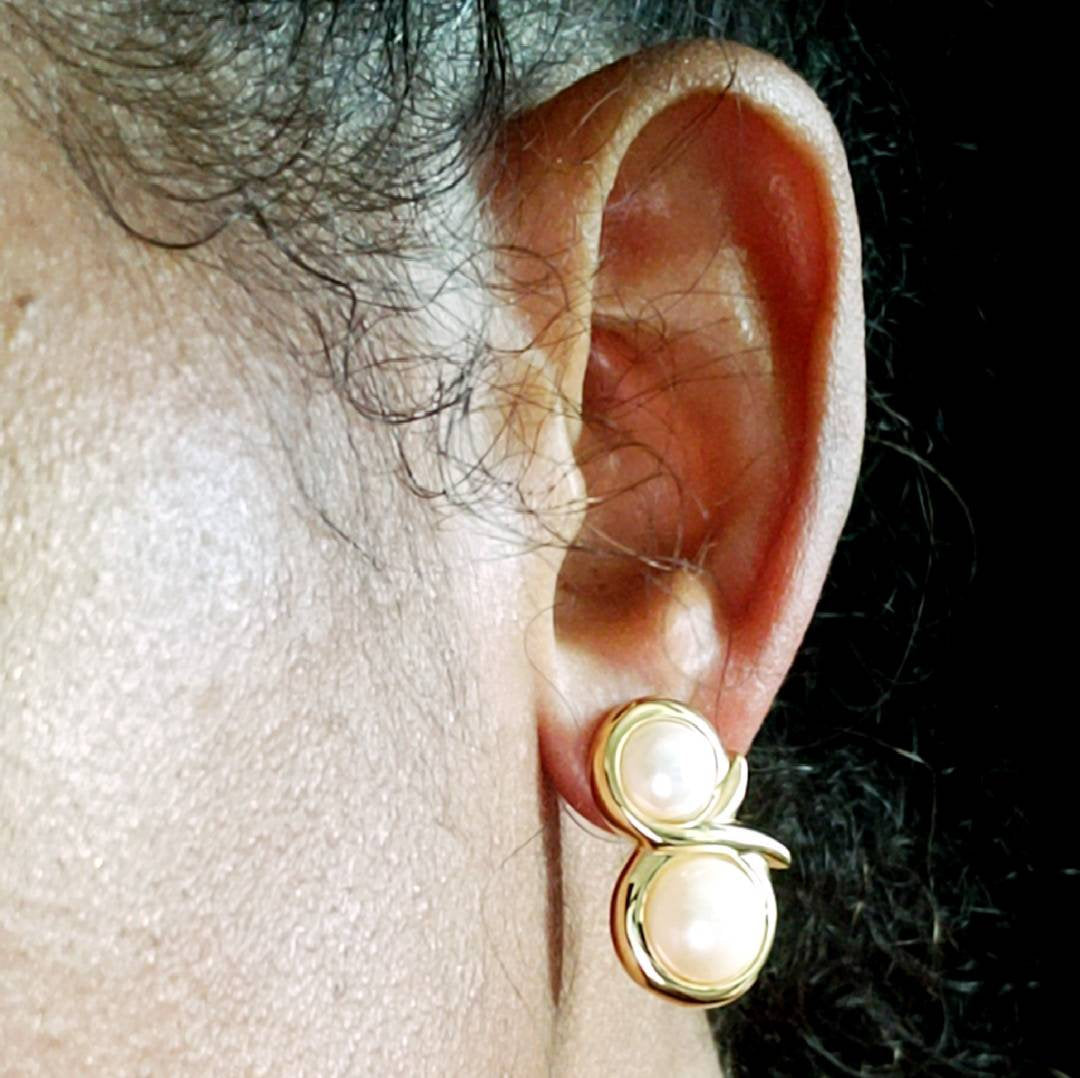 ICONIC Vintage Givenchy Clip On Earrings: Dangle Pearl Gold