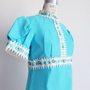 Reworked Vintage 60s Turquoise Blue Silk Tunic Blouse - ChicCityVintage