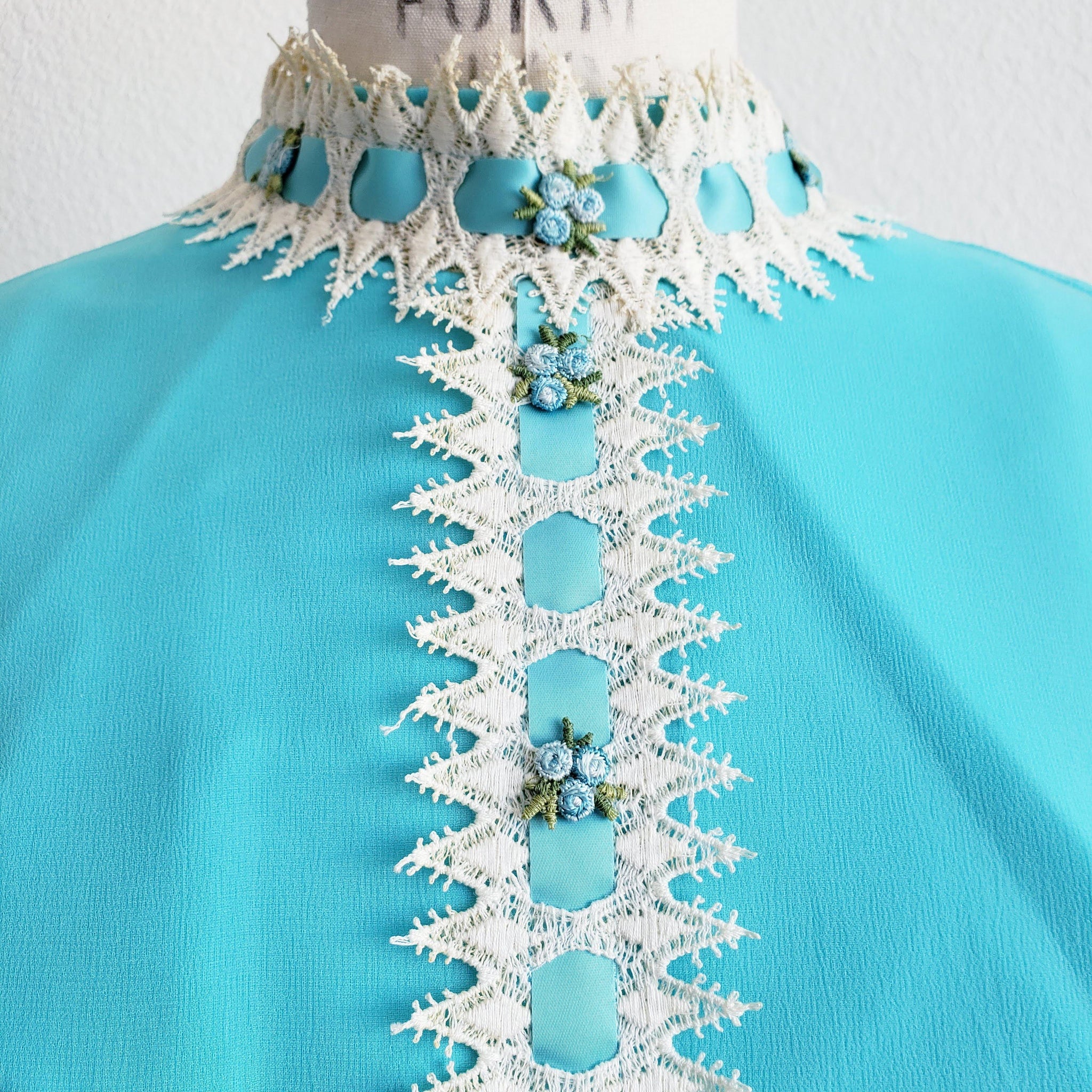 Reworked Vintage 60s Turquoise Blue Silk Tunic Blouse - ChicCityVintage