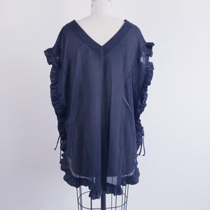 Vintage 80s Black Ruffle Blouse Tunic Dress - ChicCityVintage
