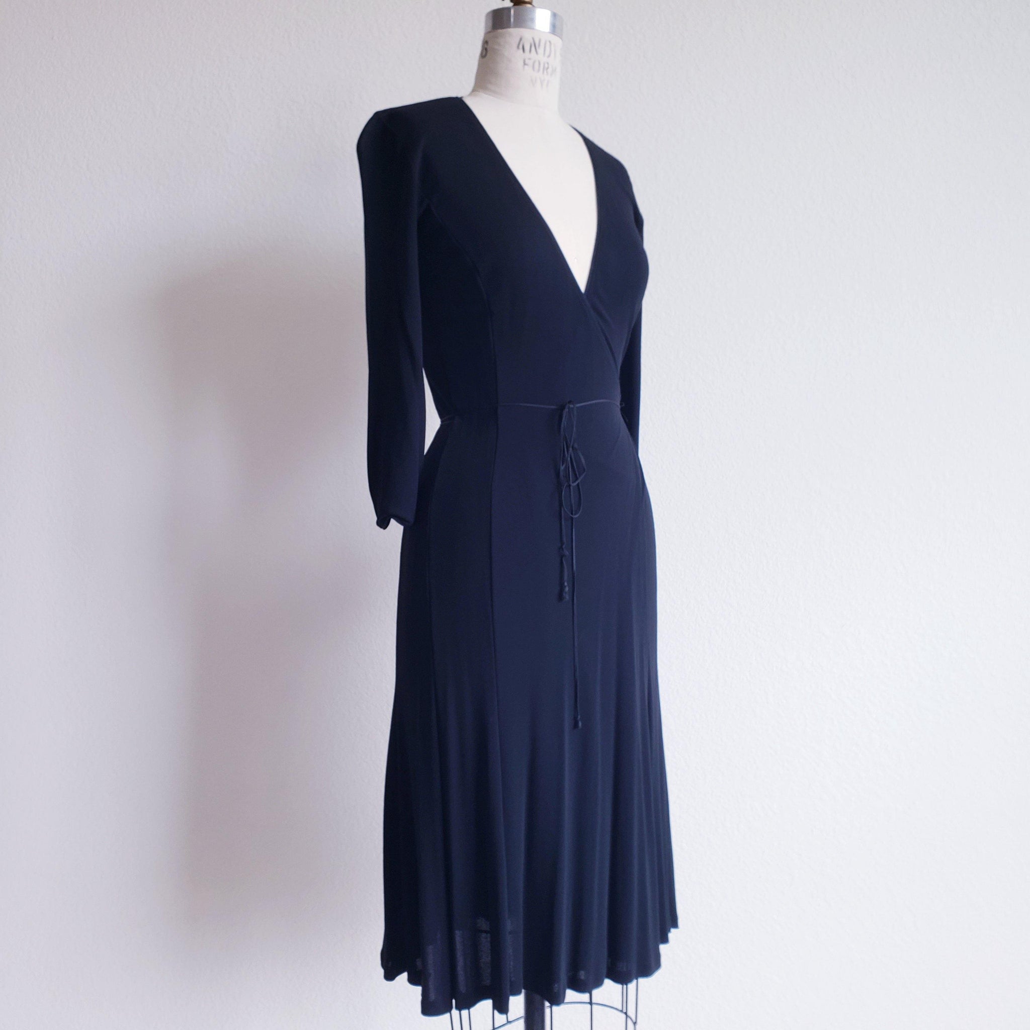 Vintage 00s Black Jersey Crepe Wrap Dress--Size S - ChicCityVintage