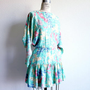 Remixed By Mayumba Reworked Silk Pastel Floral Watercolor Vintage Dress - ChicCityVintage