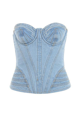 Of Corset Looks Good On Ya' Denim Strapless Corset - ChicCityVintage