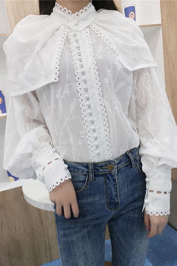 Caplet You Go White Emboidered Blouse - ChicCityVintage