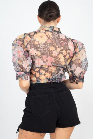 Flower Bomb Organza Puff Sleeve Blouse - ChicCityVintage