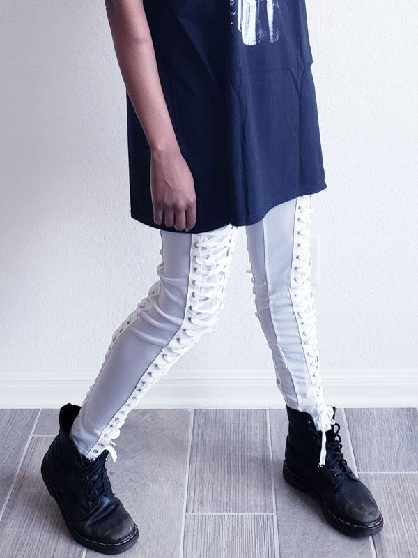 Lovely Laced Up Sheer White Leggings - ChicCityVintage