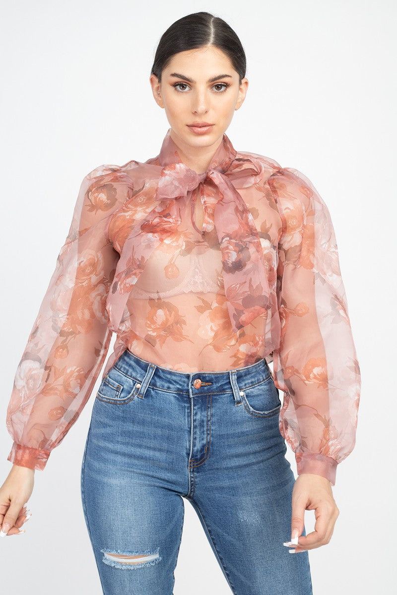 Flower Me All Over Sheer Floral Tunic Blouse