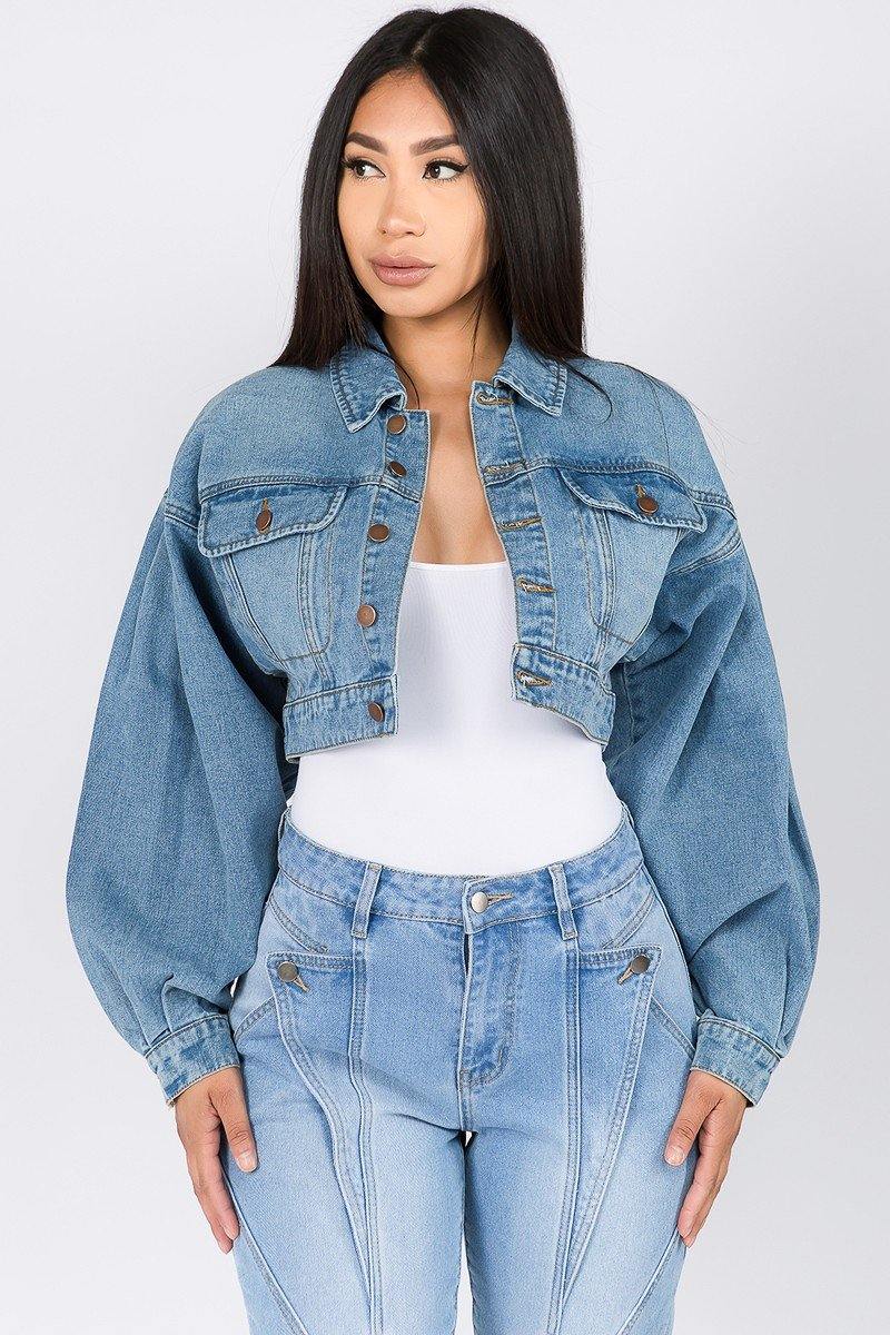 Puffed Out Balloon Sleeve Denim Jacket - ChicCityVintage