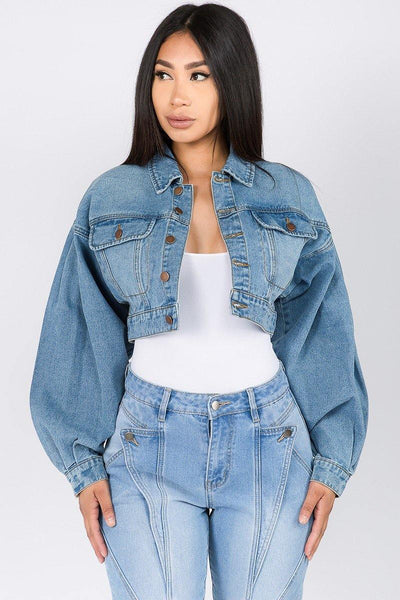 Plus size puff sleeve denim jacket on sale