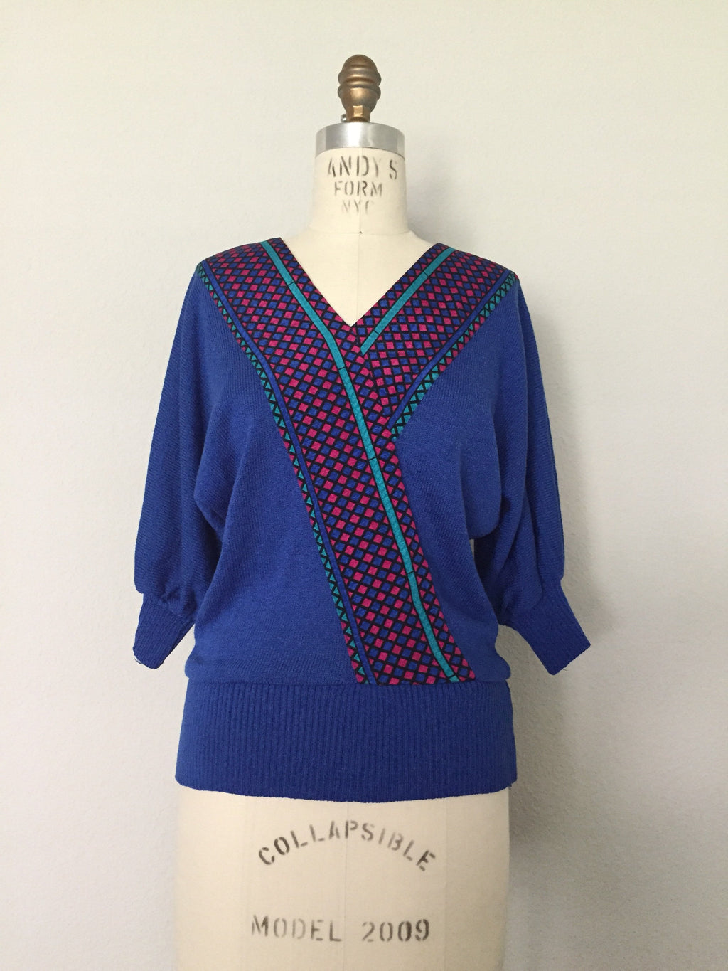 Vintage 80s/90s Blue V-Neck Sweater - ChicCityVintage