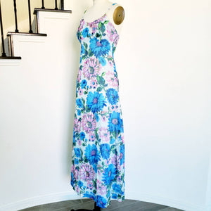 Vintage 70s Burnout Velvet Floral Chiffon Dress - ChicCityVintage