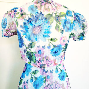 Vintage 70s Burnout Velvet Floral Chiffon Dress - ChicCityVintage