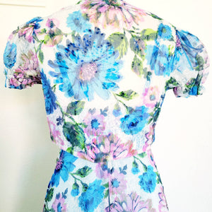 Vintage 70s Burnout Velvet Floral Chiffon Dress - ChicCityVintage