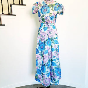 Vintage 70s Burnout Velvet Floral Chiffon Dress - ChicCityVintage