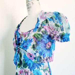 Vintage 70s Burnout Velvet Floral Chiffon Dress - ChicCityVintage