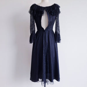 Vintage 70s Miss Ashlee Black Dotted Net Dress - ChicCityVintage