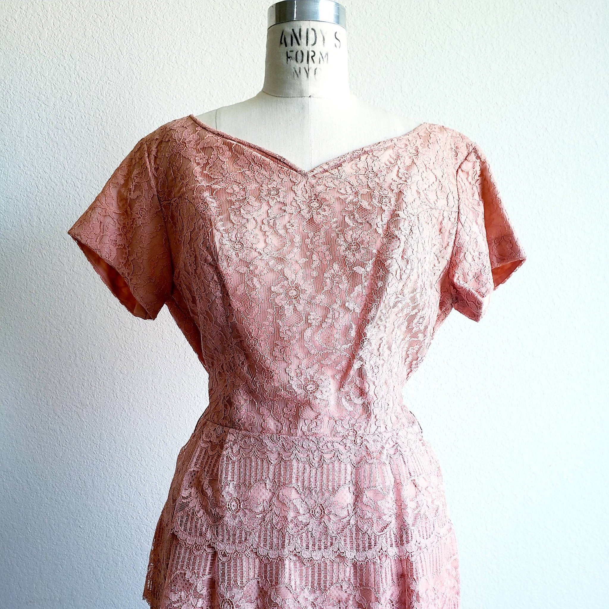 Vintage 50s/60s Pink Lace Dress - ChicCityVintage