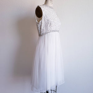 Vintage 60s Beaded White Chiffon Mod Dress - ChicCityVintage