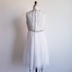 Vintage 60s Beaded White Chiffon Mod Dress - ChicCityVintage