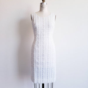 Vintage 60s Charles and Co White Beaded Lace Two Piece Dress - ChicCityVintage