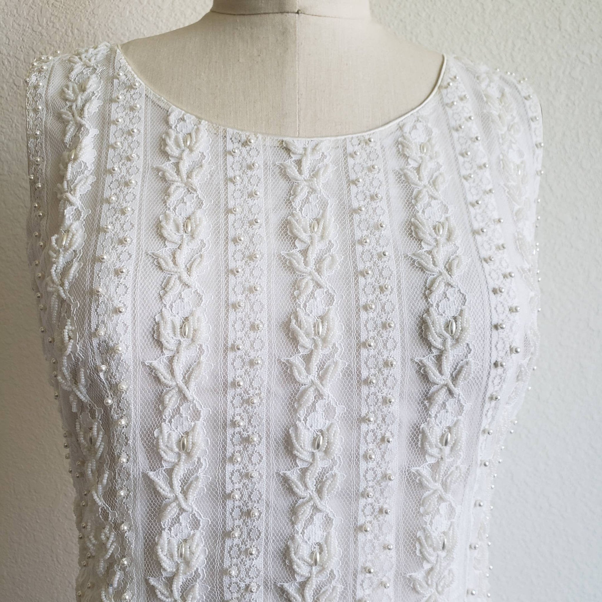 Vintage 60s Charles and Co White Beaded Lace Two Piece Dress - ChicCityVintage
