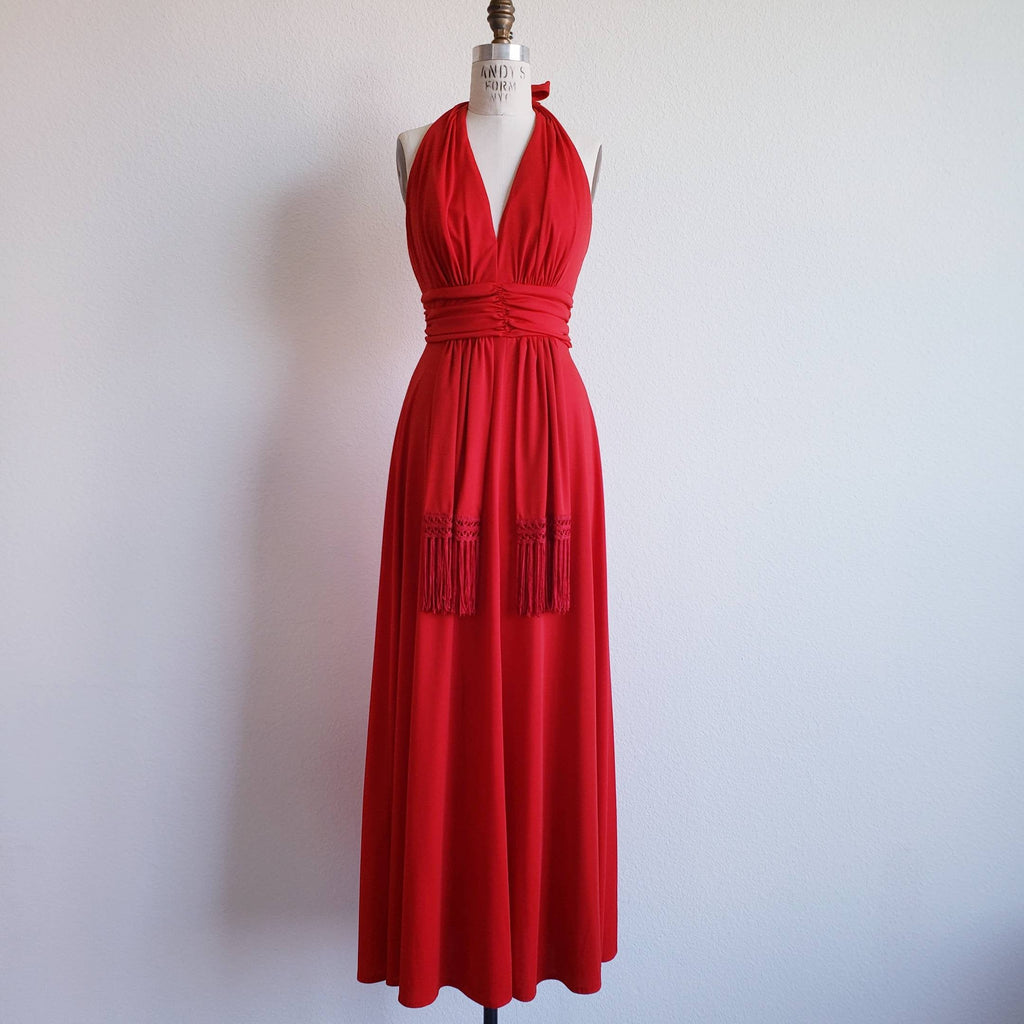 Vintage 70s Red Jack Hartley Miami Maxi Dress - ChicCityVintage