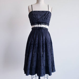 Vintage 50s Black Eyelet Dress - ChicCityVintage