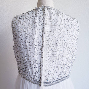 Vintage 60s Beaded White Chiffon Mod Dress - ChicCityVintage