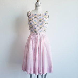 Vintage 50s Pink Minx Modes Dress With Embroidered Bodice - ChicCityVintage