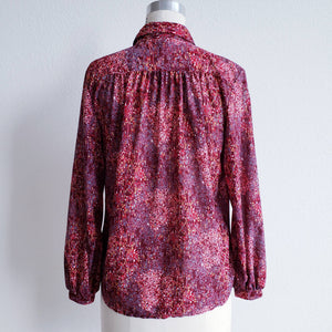 Vintage 70s/80s Maroon Abrstract Print Polyester Knits For Joyce Blouse - ChicCityVintage