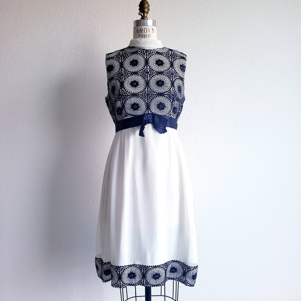 Vintage 60s/70s Victor Costa Blue And White Mod Dress - ChicCityVintage