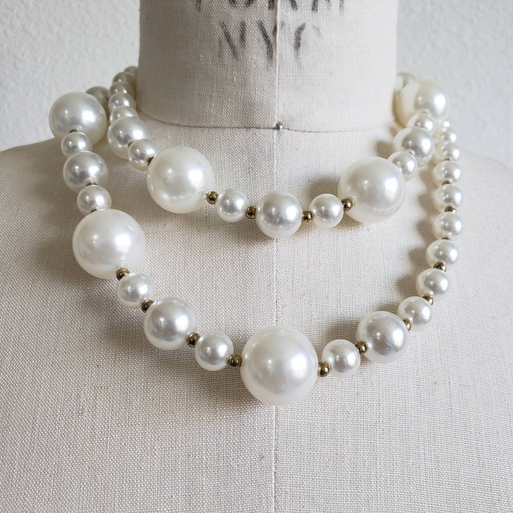Vintage Single Strand Chunky Faux Pearl Long Necklace - ChicCityVintage