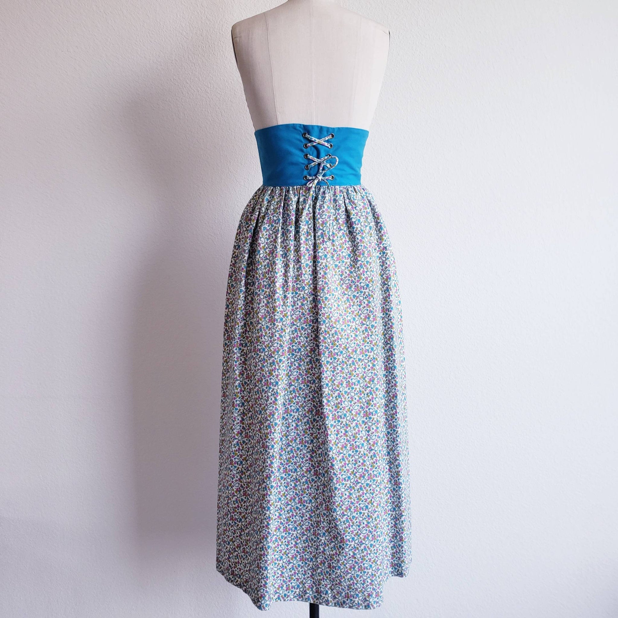 Vintage 60s/70s Corset Waist Floral Maxi Skirt - ChicCityVintage