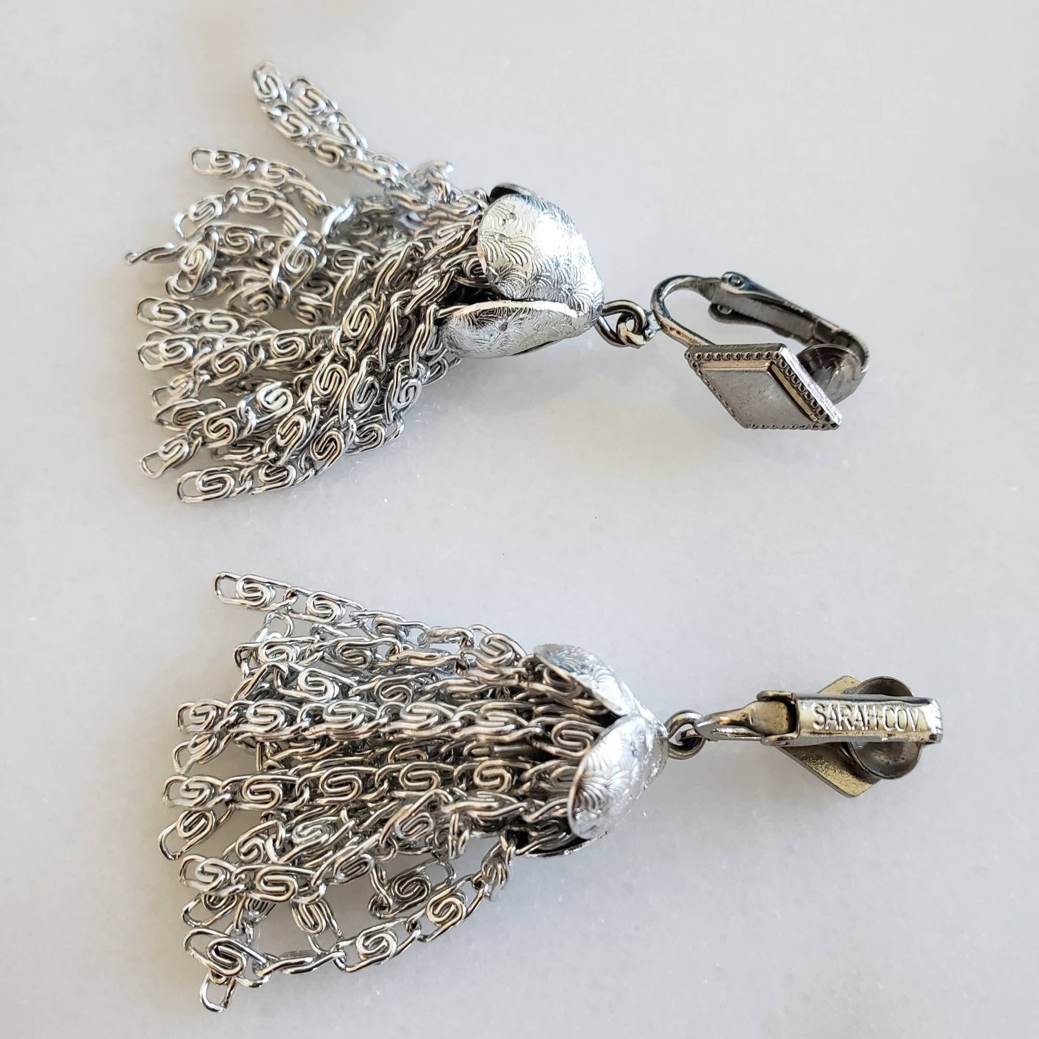 Vintage Sarah Coventry Silver Tone Clip-On Tassel Earrings - ChicCityVintage