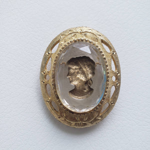 Vintage Clear And Gold Tone Cameo Brooch Pin - ChicCityVintage