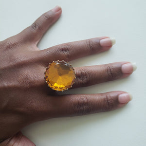 Vintage Clear Amber Gold Tone Statement Ring - ChicCityVintage