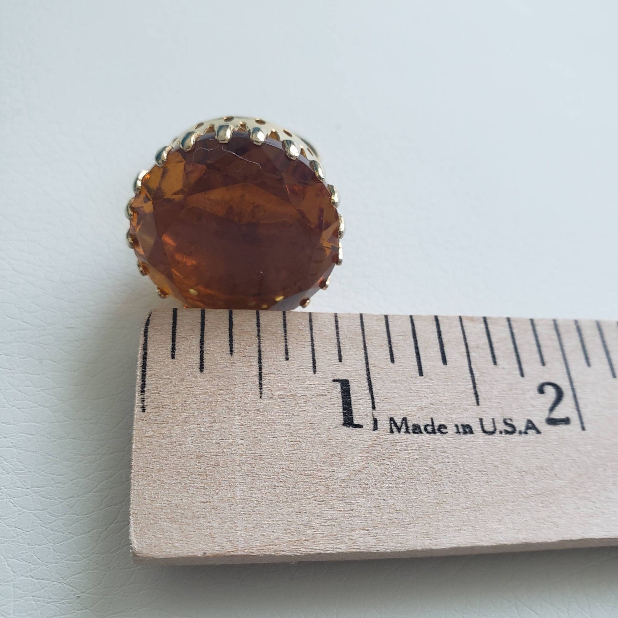 Vintage Clear Amber Gold Tone Statement Ring - ChicCityVintage