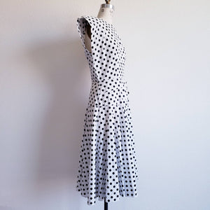 Vintage 80s Black And White Polka Dot Dress - ChicCityVintage