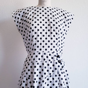 Vintage 80s Black And White Polka Dot Dress - ChicCityVintage