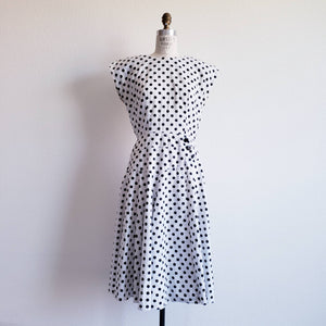 Vintage 80s Black And White Polka Dot Dress - ChicCityVintage