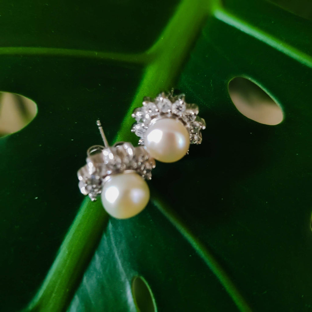 Vintage Faux Pearl And Rhinestone Earrings - ChicCityVintage