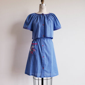 Vintage 70s Reworked Chambray 2pc Lounge Dress Muumuu Set - ChicCityVintage