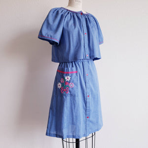 Vintage 70s Reworked Chambray 2pc Lounge Dress Muumuu Set - ChicCityVintage