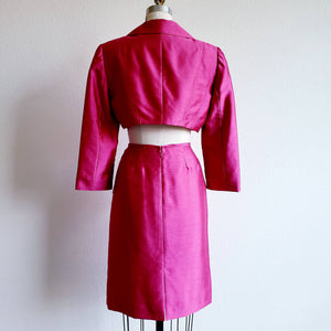 Vintage Upcycled Tahari Pink Fuschia Suit With Cropped Jacket and Peplum Skirt - ChicCityVintage