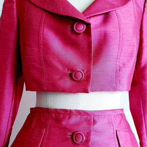 Vintage Upcycled Tahari Pink Fuschia Suit With Cropped Jacket and Peplum Skirt - ChicCityVintage