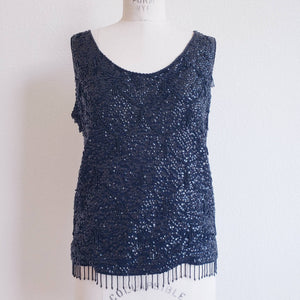 Vintage 50s/60s Black Wool Bead And Sequin Tank Top - ChicCityVintage