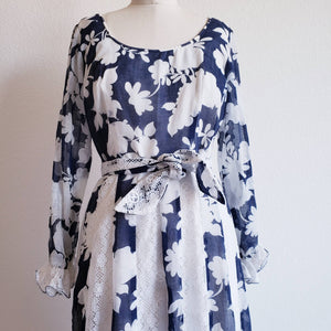 Vintage 70s Blue And White Prairie Maxi Dress - ChicCityVintage