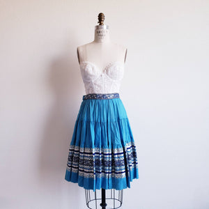 Vintage 50s/60s Turquoise Blue Square Dance Rockabily Western Circle Skirt - ChicCityVintage
